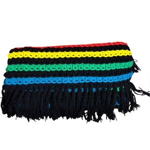 Vintage Colorful Rainbow Crochet Fringe Blanket